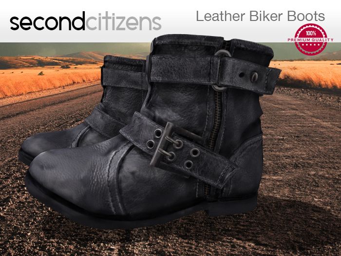 [SC] Leather Biker Boots - Black