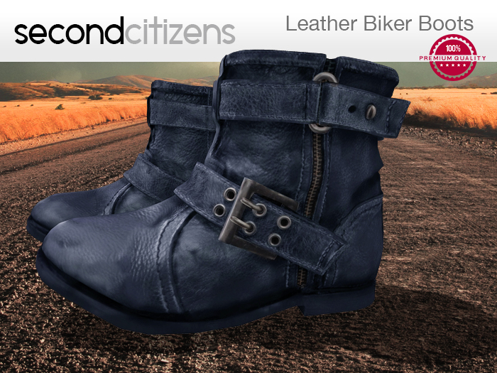 [SC] Leather Biker Boots - Navy