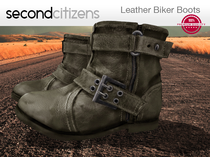 [SC] Leather Biker Boots - Olive