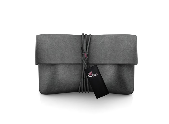 fame femme :  Soyana  Leather  Clutch - Grey