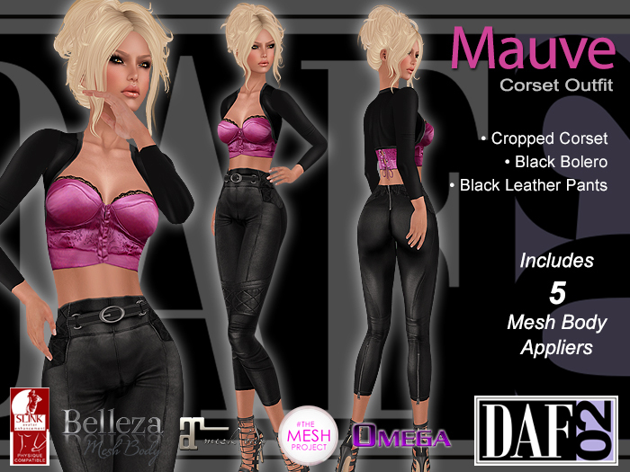 Mauve Corset Outfit - Mesh Body Appliers - Maitreya Lara, Belleza, Slink Physique, #TMP, Omega