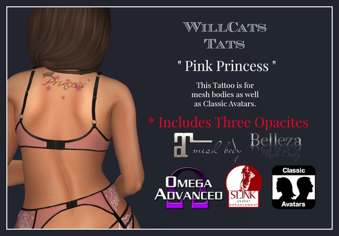 WillCat's Tats PINK PRINCESS  TATTOO