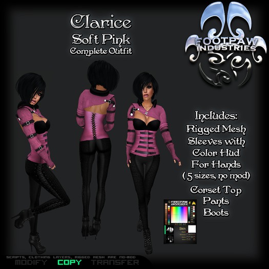 [FPI] Clarice Soft Pink - Complete Sexy Female Pants Outfit with Rigged Mesh Bolero with Hands, Corset Top, & Boots
