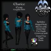 [FPI] Clarice Cyan - Complete Sexy Female Pants Outfit with Rigged Mesh Bolero with Hands, Corset Top, & Boots