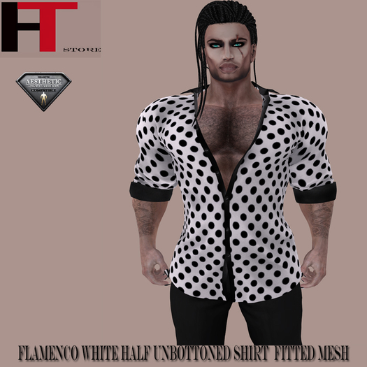 (H-T) FLAMENCO WHITE  HALF UNBOTONED SHIRT AESTHETIC  BAG