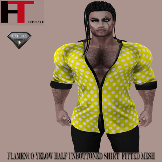 (H-T) FLAMENCO YELOW  HALF UNBOTONED SHIRT AESTHETIC  BAG