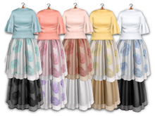 {amiable}Mesh Cutaway Shoulder Top&Flower Tulle Skirt(FAT PACK)