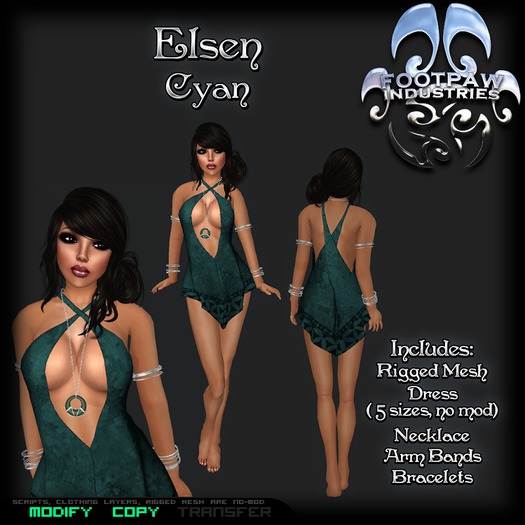 [FPI] Elsen Cyan - Complete Sexy Female Outfit comes with Rigged Mesh Dress with Jewelrly too!