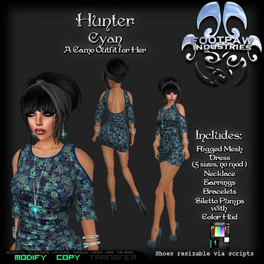 [FPI] Hunter Cyan - Complete Sexy Female Camo Outfit comes with Jewelry & Shoes