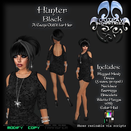 [FPI] Hunter Black - Complete Sexy Female Camo Outfit comes with Jewelry & Shoes