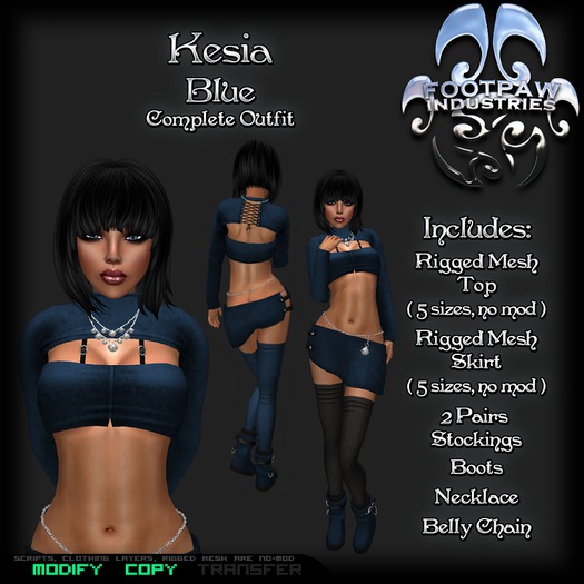 [FPI] Kesia Blue - Complete Sexy Female Skirt Outfit comes with Jewelry, stockings & Shoes