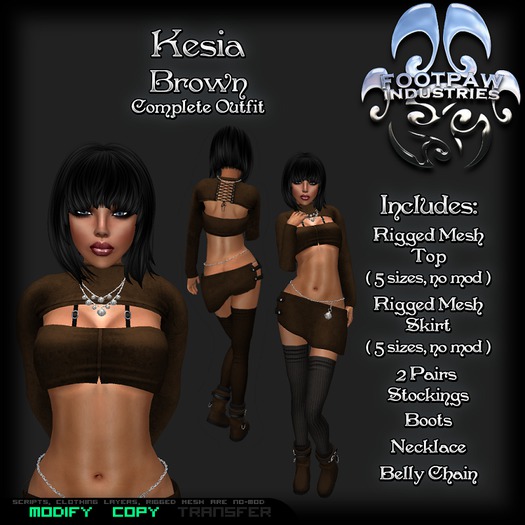 [FPI] Kesia Brown - Complete Sexy Female Skirt Outfit comes with Jewelry, stockings & Shoes