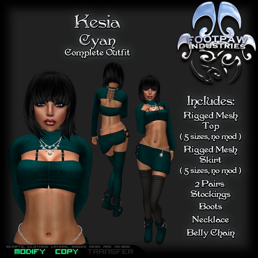 [FPI] Kesia Cyan - Complete Sexy Female Skirt Outfit comes with Jewelry, stockings & Shoes