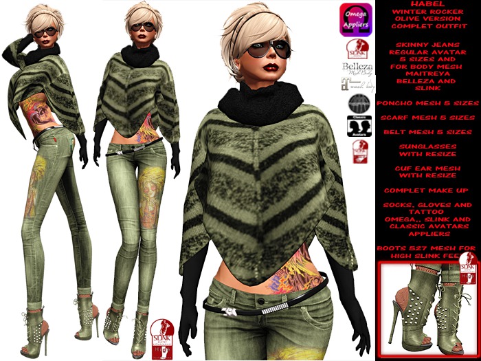 **HABEL OLIVE VERSION WINTER ROCK STYLE COMPLET OUTFIT **