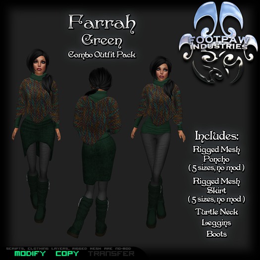 [FPI] Farrah Green - Complete Female Poncho Outfit comes with Turtleneck, Leggins, Boots