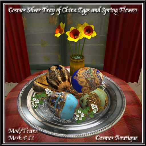 Cosmos Silver Tray of China Eggs and Spring Flowers MESH (BOX)