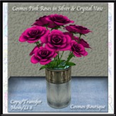 Cosmos PINK ROSES IN SILVER & CRYSTAL VASE (MESH) (BOX)