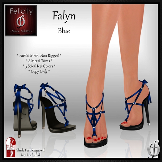 *Felicity* Falyn Stilettos Sandals - Blue High Heel Shoes (8 Metal Trim, 3 Sole/Heel Colors) for Slink High