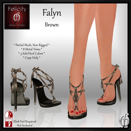 *Felicity* Falyn Stilettos Sandals - Brown High Heel Shoes (8 Metal Trim, 3 Sole/Heel Colors) for Slink High