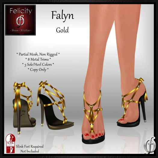 *Felicity* Falyn Stilettos Sandals - Gold High Heel Shoes (8 Metal Trim, 3 Sole/Heel Colors) for Slink High