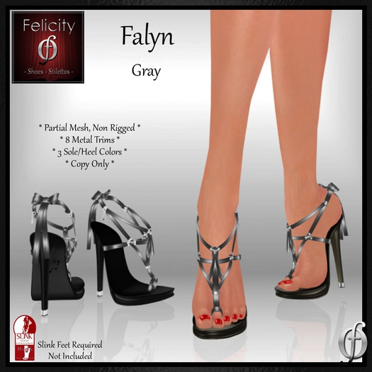 *Felicity* Falyn Stilettos Sandals - Gray High Heel Shoes (8 Metal Trim, 3 Sole/Heel Colors) for Slink High