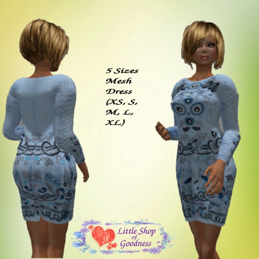 Light blue patterned mesh dress with long sleeves