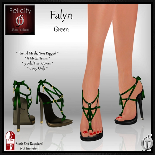 *Felicity* Falyn Stilettos Sandals - Green High Heel Shoes (8 Metal Trim, 3 Sole/Heel Colors) for Slink High