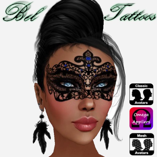 MASQUE VENITIEN NOIR PERLES BLEU