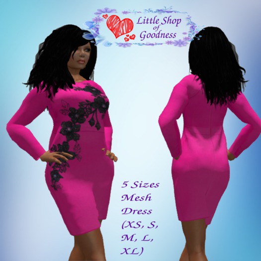 Pink Dress Black Embroidered Garland Long Sleeves