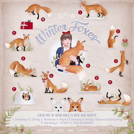 The Secret Store - Winter Foxes - Mistletoe / White