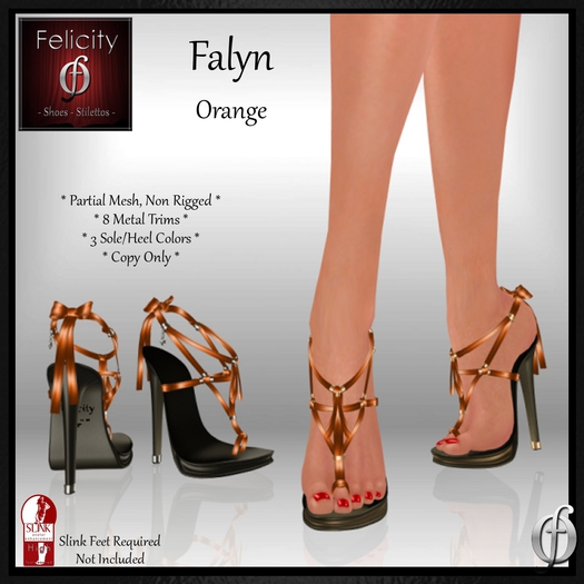 SALE *Felicity* Falyn Stilettos Sandals - Orange High Heel Shoes (8 Metal Trim, 3 Sole/Heel Colors) for Slink High