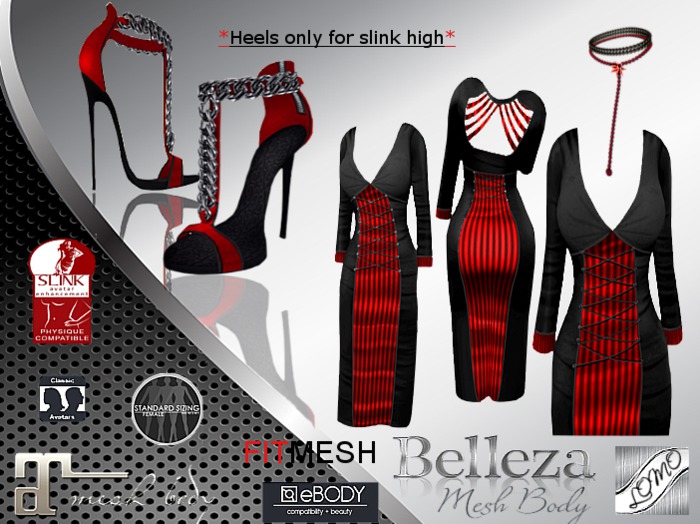 [ IBAN ] MESH OUTFIT BLACK FIRE // MAITREYA // BELLEZA // SLINK
