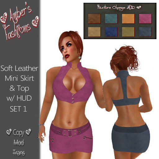 DEMO A's Fashions Soft Leather Mini Skirt and Top w/HUD set 1