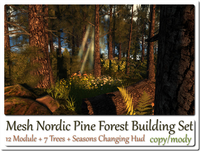 Mesh Nordic Pine Forest Hud Changing Set 12 Parts+7 Trees