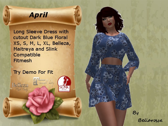 April - Dark Blue Floral Fitmesh 