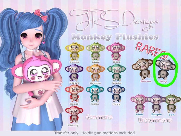 Monkey Plush Rare Grey Rare