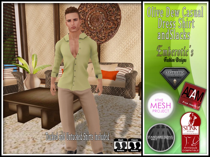 EFDM_20 Olive Dew Casual Dress Shirt and Slacks