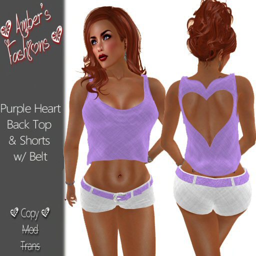 DEMO A's Fashions Purple Heart Back Top & Shorts w/Belt