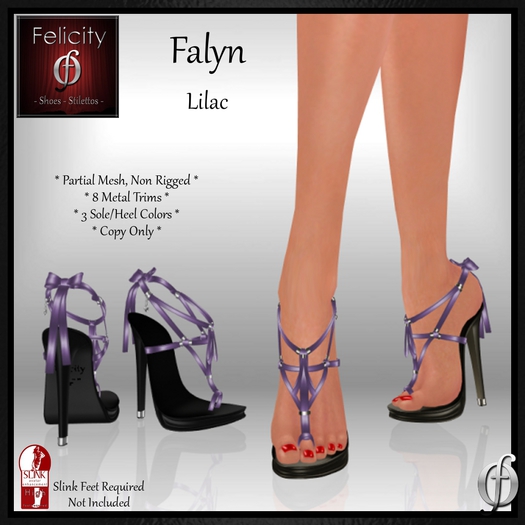 *Felicity* Falyn Stilettos Sandals - Lilac (Purple) High Heel Shoes (8 Metal Trim, 3 Sole/Heel Colors) for Slink High