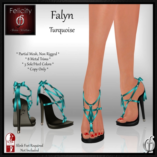*Felicity* Falyn Stilettos Sandals - Turquoise Blue High Heel Shoes (8 Metal Trim, 3 Sole/Heel Colors) for Slink High