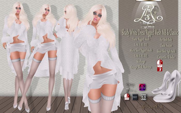 LSR - Shady White Dress Rigged Mesh MB & Classic