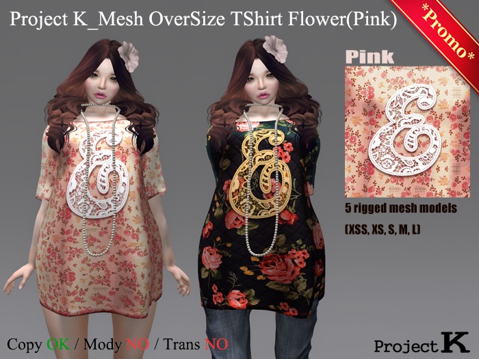 Project K_Mesh_Oversize tshirt Flower(Pink)