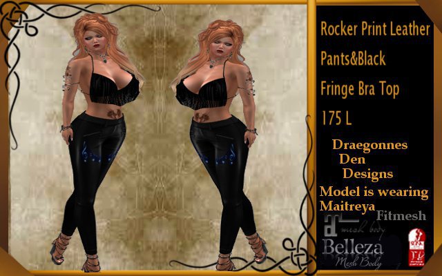 ROCKER OUTFIT LEATHER&DENIM PANTS&FRINGE BRA TOP