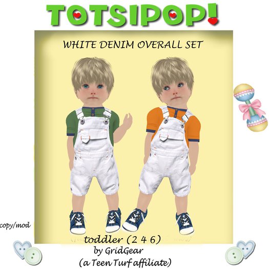TOTSIPOP! White Denim Overall Set Toddlers