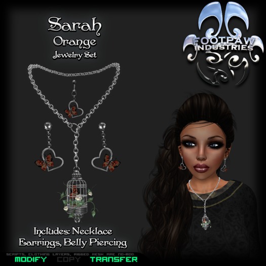 [FPI] Sarah Orange- Lovely Butterfly Garden Necklace, Earrings & Belly Piercing Jewelry Set