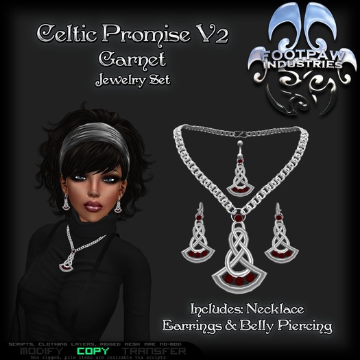 [FPI] Celtic Promise V2 Garnet- Lovely Jeweled Celtic Knot Necklace, Earrings & Belly Piercing Jewelry Set