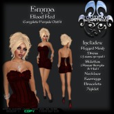[FPI] Emma BloodRed - Sexy Female Ruffle Dress Outfit with Stilettos, Necklace, Earrings, Bracelets & Anklet
