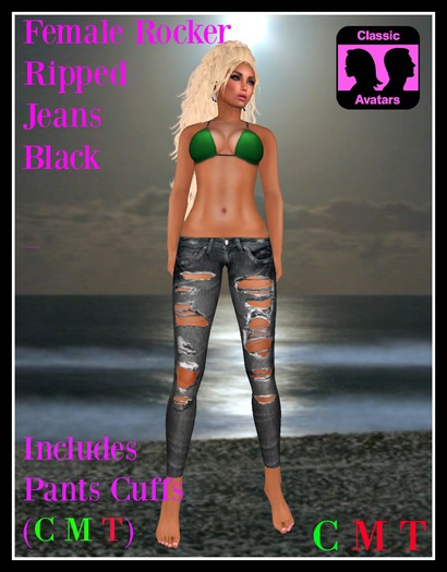 (LL) Female Rocker Ripped Jeans Black (Classic) Boxed