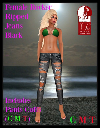 (LL) Female Rocker Ripped Jeans Black (Slink) Boxed