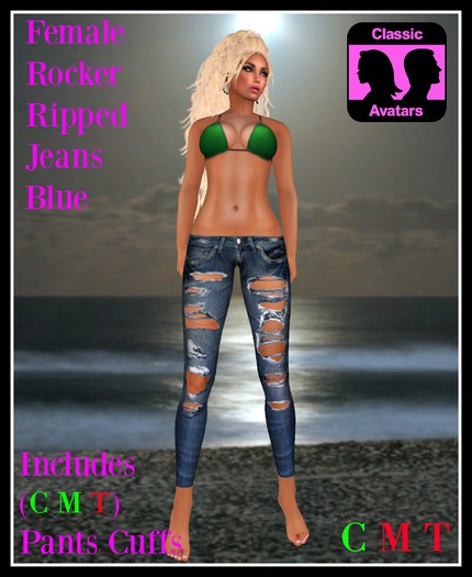 (LL) Female Rocker Ripped Jeans Blue (Classic) Boxed